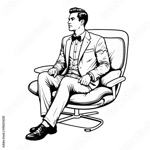 Groom sitting confidently in a modern lounge chair  