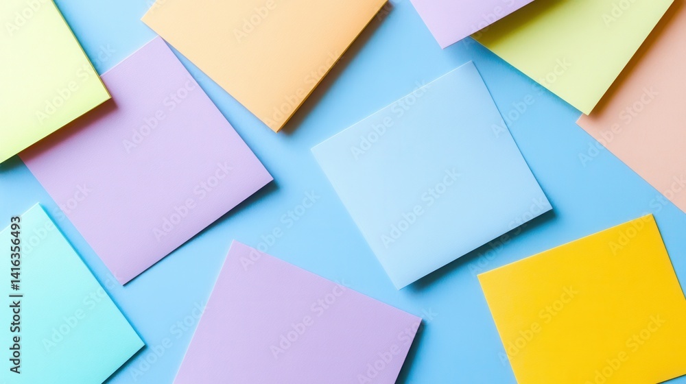 Colorful sticky notes arranged on a light blue surface Colorful sticky notes arranged on a light blue surface