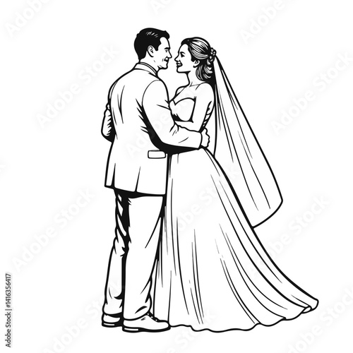 Elegant couple embracing on their wedding day  