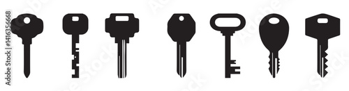 Keys set of black silhouette of door lock symbol. Victorian key collection vintage. Set Of Sketch Old Key. antique skeleton keys vector icons