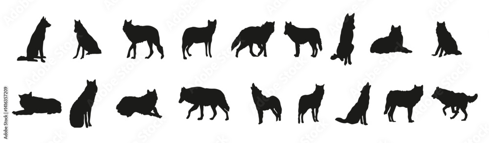 Vector Silhouette Collection of wolves for logos and artwork compositions Vector Silhouette Collection of wolves for logos and artwork compositions