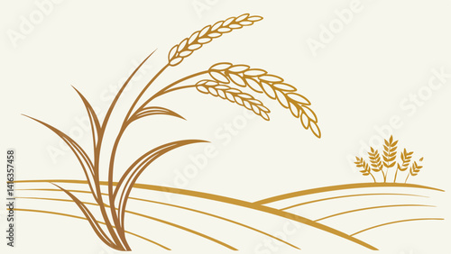 golden ripe wheat ears, a vector illustration of cereal grain, isolated on white, representing a natural harvest