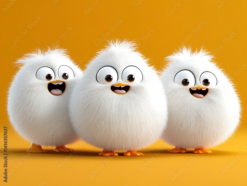 Obraz premium Three adorable yetis in front row playful scene whimsical environment cute concept