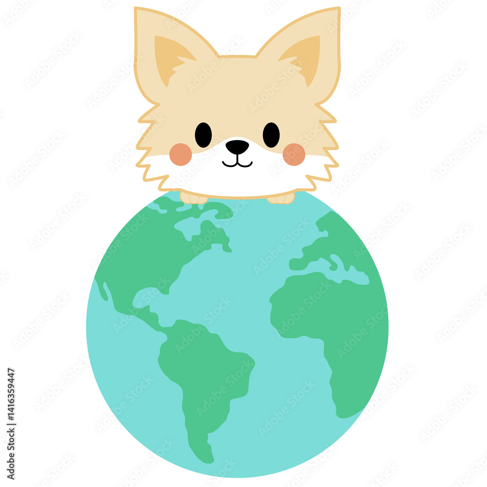 Obraz premium Earth Day, eco dog, cute animal, recycle pet, green earth, save planet, puppy love, globe dog, polar bear, dog cartoon, happy planet, eco friendly, dog character, clean energy, pet earth, 