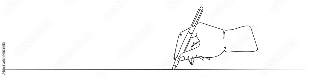 Editable continuous line art vector of a hand writing with a pen. Clean minimalist design perfect for education, creativity, communication, and business-themed visual content. Editable continuous line art vector of a hand writing with a pen. Clean minimalist design perfect for education, creativity, communication, and business-themed visual content.