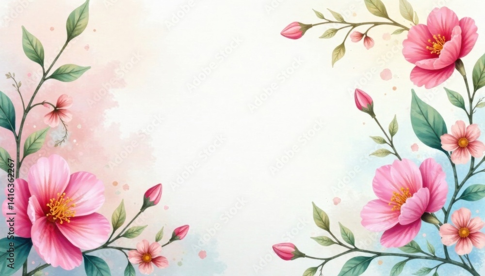 Fototapeta premium Watercolor Floral Background with Pastel Colors and Delicate Vines, watercolor art, floral patterns