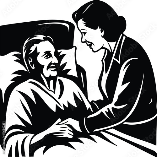 Compassionate Caregiver Comforting Elderly Patient in Bed