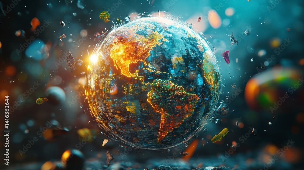 Abstract futuristic globe with vibrant colors and dynamic textures