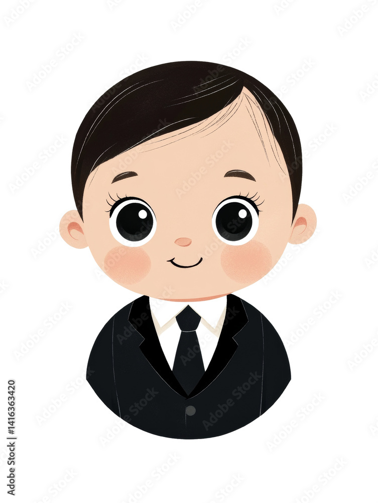 Charming cartoon character illustration featuring a cheerful child in a suit