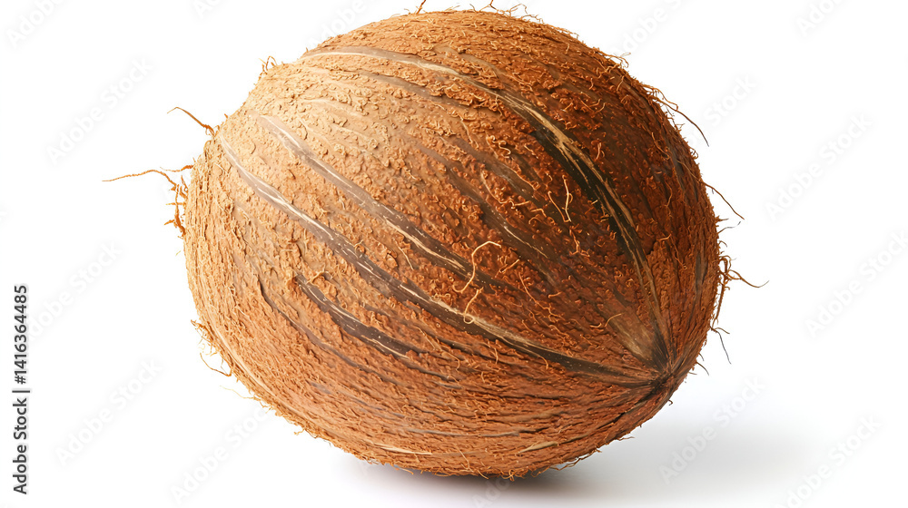 Fresh, isolated whole brown hairy coconut fruit, a healthy tropical food and natural vegetarian diet object on white Fresh, isolated whole brown hairy coconut fruit, a healthy tropical food and natural vegetarian diet object on white