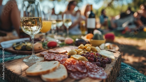 Wallpaper Mural Gourmet Picnic Spread with Wine and Charcuterie on Outdoor Table Torontodigital.ca