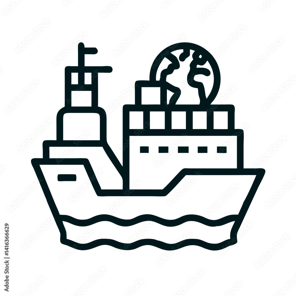 Cargo Ship Icon Representing International Freight and Global Shipping Cargo Ship Icon Representing International Freight and Global Shipping