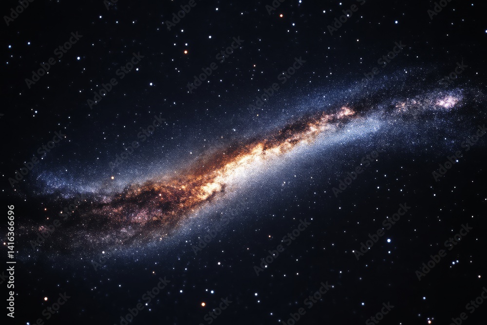 Cosmic River: A breathtaking view of a spiral galaxy, its glowing arms swirling through the inky blackness of space, speckled with distant stars. Cosmic River: A breathtaking view of a spiral galaxy, its glowing arms swirling through the inky blackness of space, speckled with distant stars.