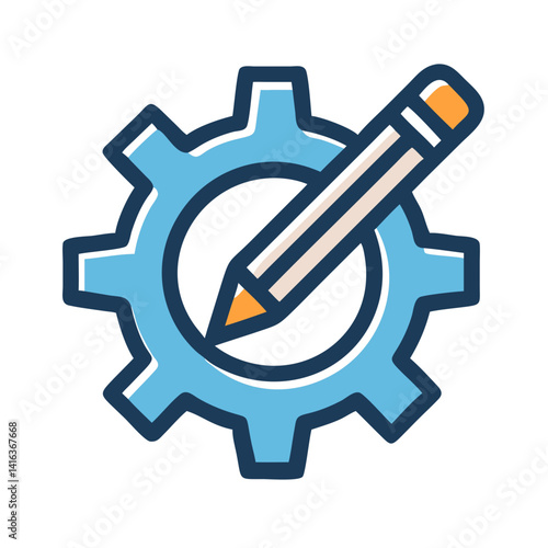Gear with Pencil Icon Representing Writing Settings and Creative Tools
