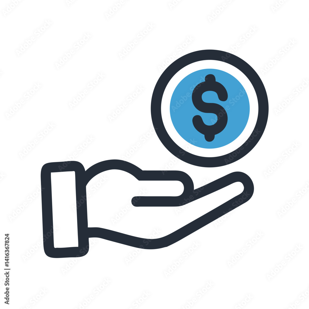Hand Giving Coin Icon Representing Financial Support and Donation Hand Giving Coin Icon Representing Financial Support and Donation