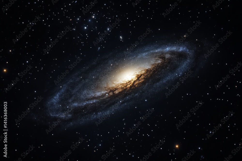 Fototapeta premium Andromeda Galaxy in the Cosmos: A breathtaking image of the Andromeda galaxy, a spiral galaxy located in the night sky, revealing its stunning structure and celestial beauty.
