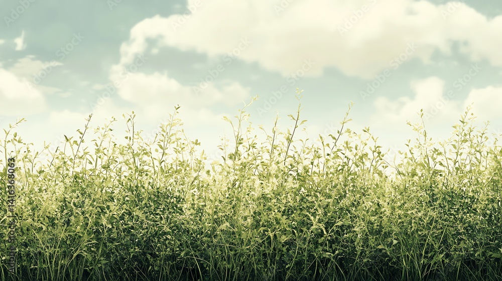 Obraz premium Green Grass and Cloudy Sky Background for Summer and Spring Scenery