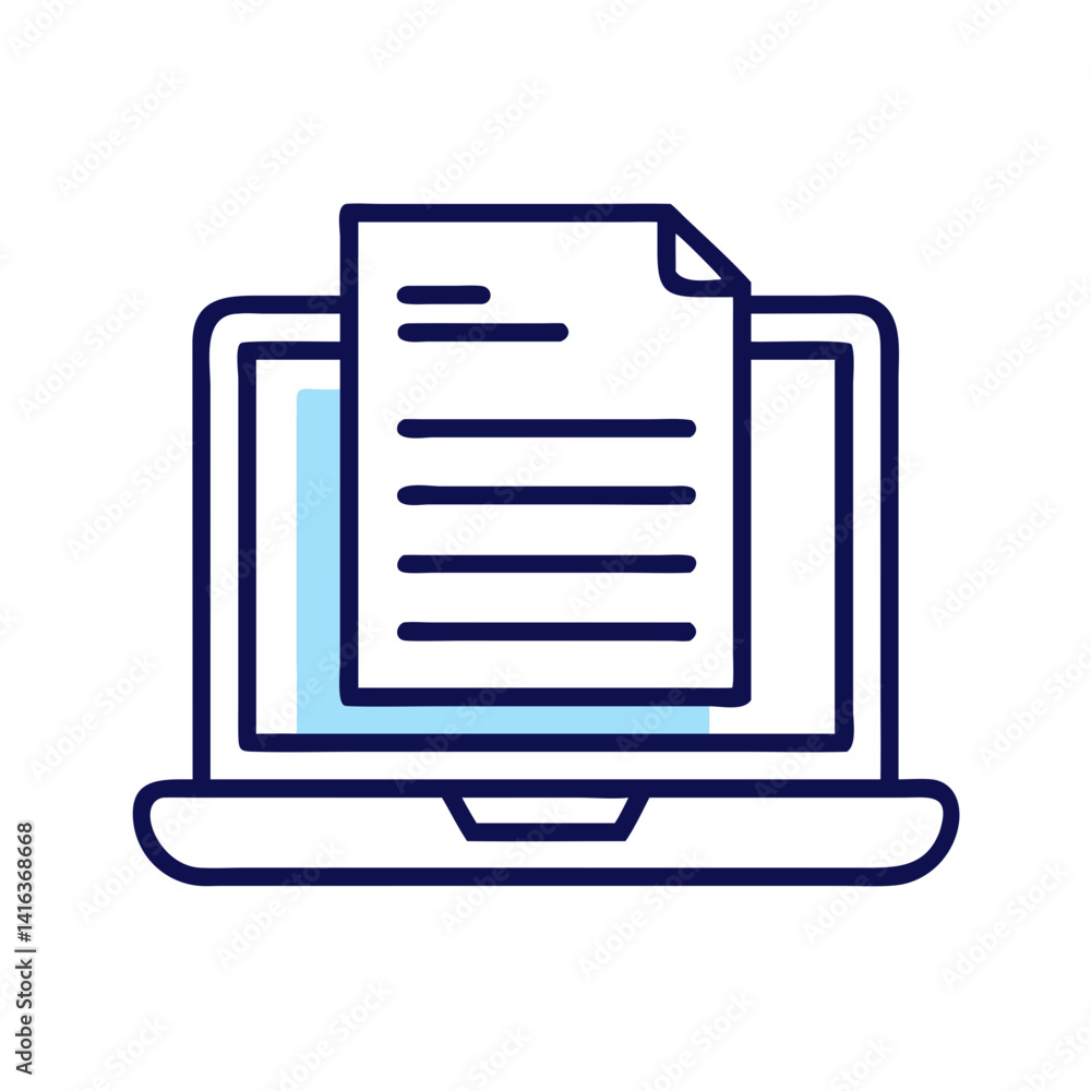 Laptop with Document Icon Representing Online Work and Digital File Management Laptop with Document Icon Representing Online Work and Digital File Management