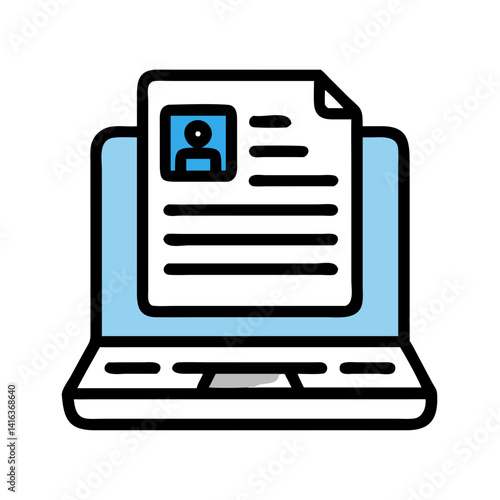 Laptop with Document Icon Representing Online Work and Digital File Management