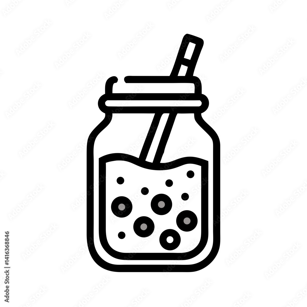Obraz premium Mason Jar with Boba Icon Representing DIY Bubble Tea and Homemade Beverage