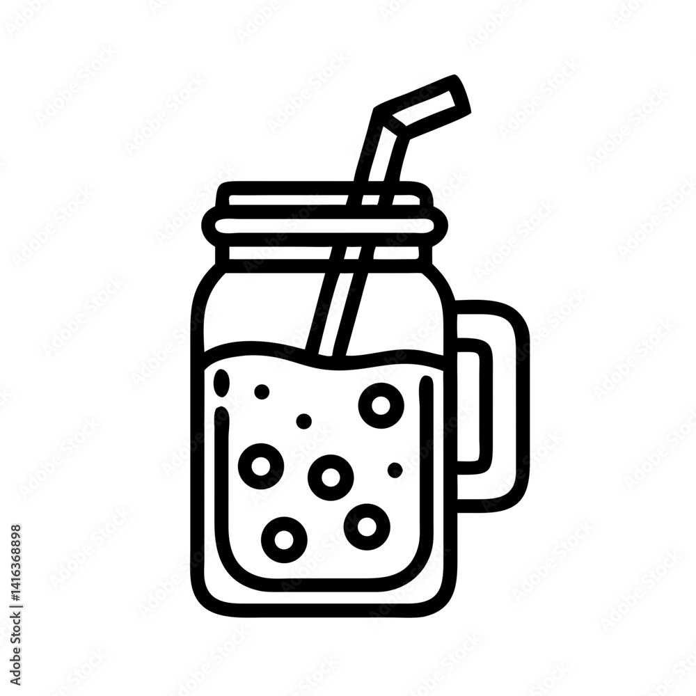 Mason Jar with Straw Icon Representing Fruit Beverage and Refreshing Drink Mason Jar with Straw Icon Representing Fruit Beverage and Refreshing Drink
