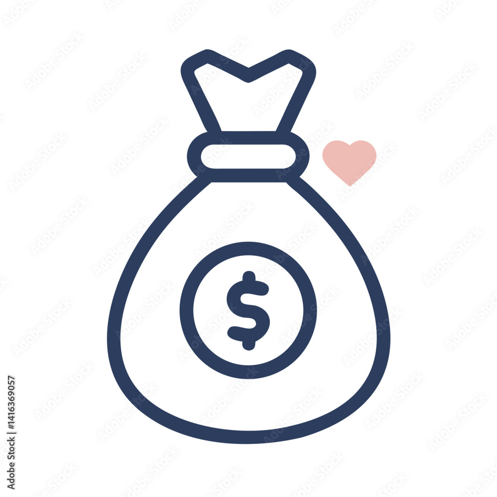 Money Bag with Heart Icon Representing Donation and Charitable Contribution Money Bag with Heart Icon Representing Donation and Charitable Contribution