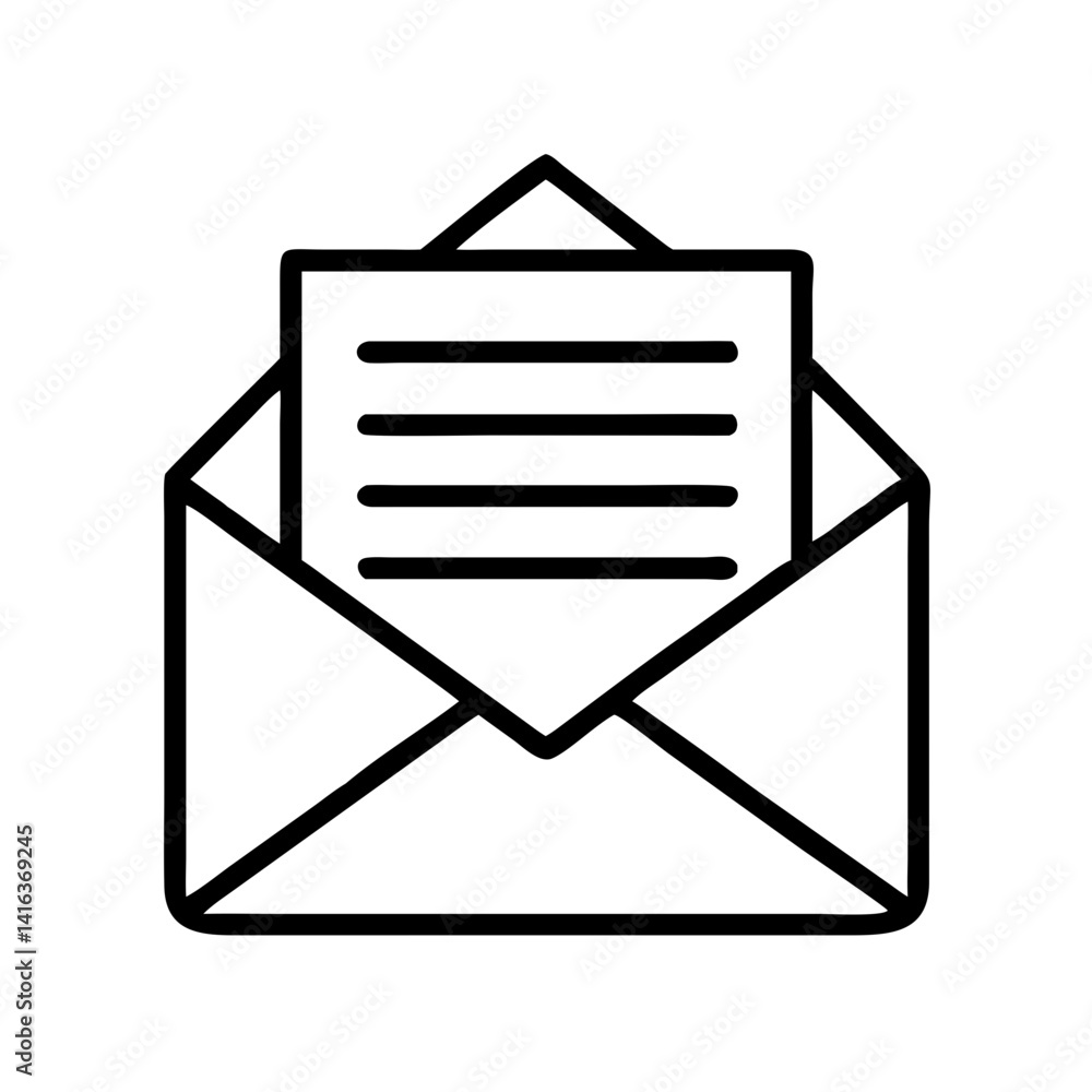 Open Envelope with Letter Icon Representing Mail Communication and Message Delivery Open Envelope with Letter Icon Representing Mail Communication and Message Delivery