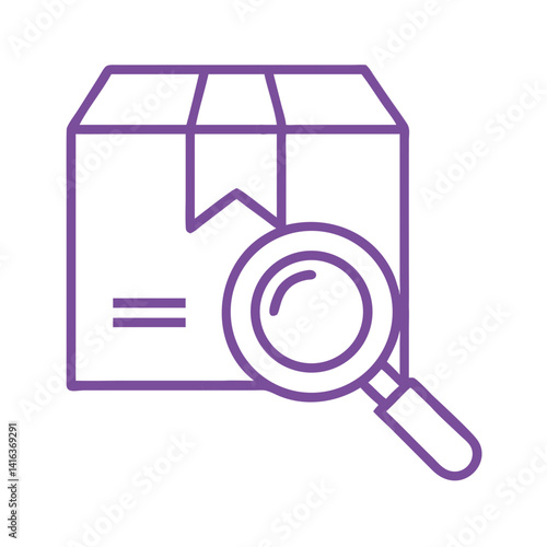 Package with Magnifying Glass Icon Representing Shipment Tracking and Delivery Inspection