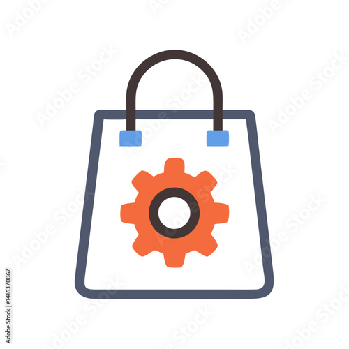 Shopping Bag with Gear Icon Representing Purchase Settings and E-commerce Customization