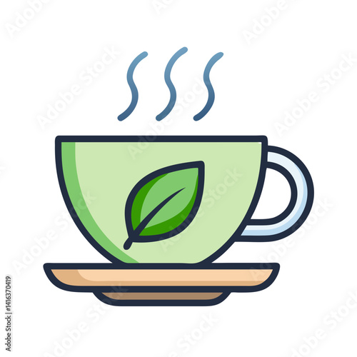 Tea Cup with Leaf Icon Representing Green Tea and Herbal Beverage