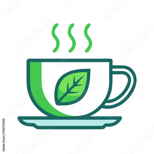 Tea Cup with Leaf Icon Representing Green Tea and Herbal Beverage