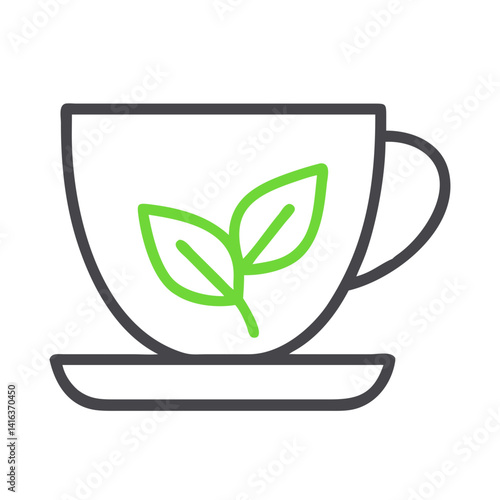 Tea Cup with Leaf Icon Representing Green Tea and Herbal Beverage
