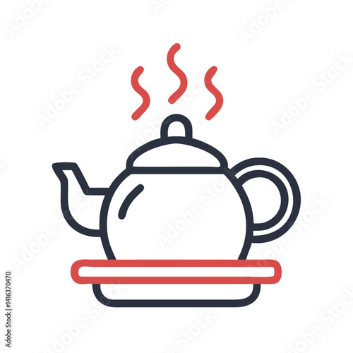 Teapot with Steam Icon Representing Traditional Tea Serving and Cultural Beverage Ritual