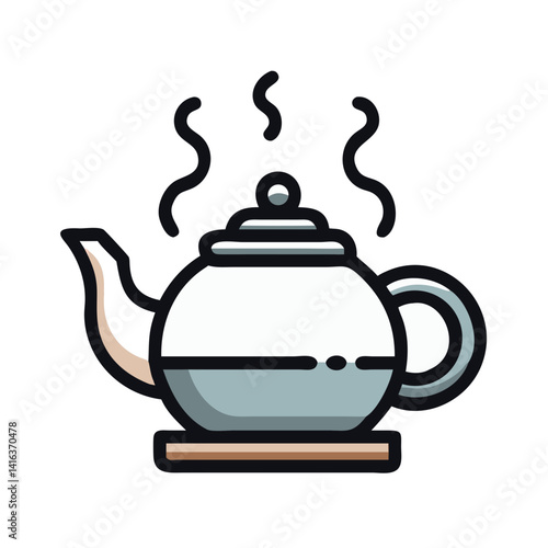 Teapot with Steam Icon Representing Traditional Tea Serving and Cultural Beverage Ritual
