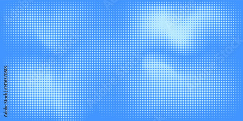 Blue halftone pattern. Retro comic gradient background. Bright pixelated dotted texture overlay. Cartoon pop art faded gradient pattern. Vector backdrop for poster, banner, advertisement