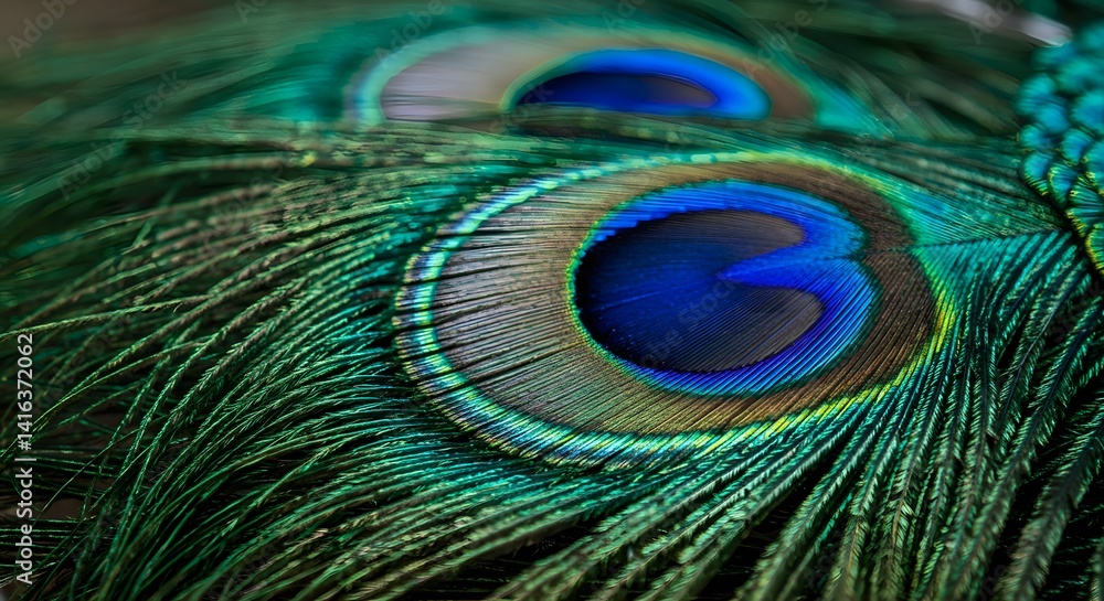 Fototapeta premium Peacock Feather: Jewel-toned Elegance in Close-Up