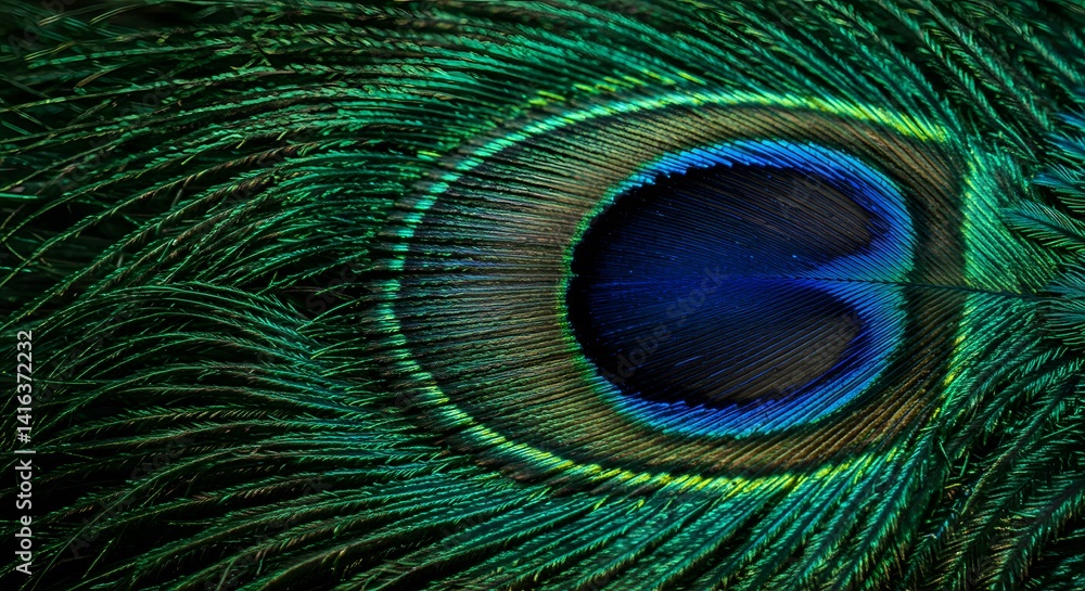 Fototapeta premium Peacock Feather: Emerald Green Majesty Close-Up