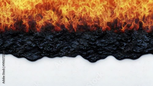 Intense Orange Flames Above Black Glossy and White Textured Surface