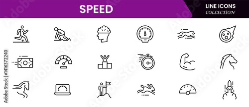 Speed icons set Vector illustration in modern thin line style of productivity-related icons: fast, strength, boost, and more pictograms and infographics for mobile apps.