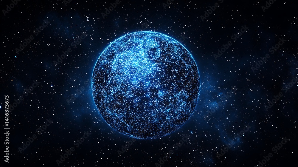 Fototapeta premium Glowing Blue Digital Sphere on Black Background