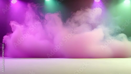 Colorful Smoke with Pink Purple and Blue Hues Illuminated by Spotlights