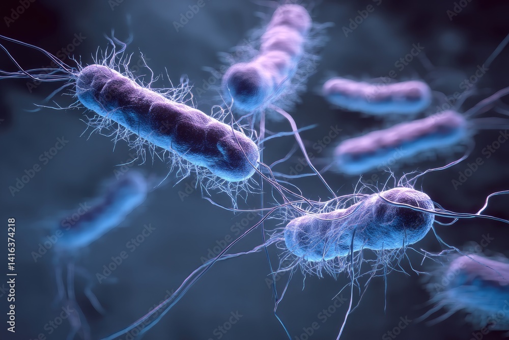 Microscopic view of rod-shaped bacteria. Microscopic view of rod-shaped bacteria.