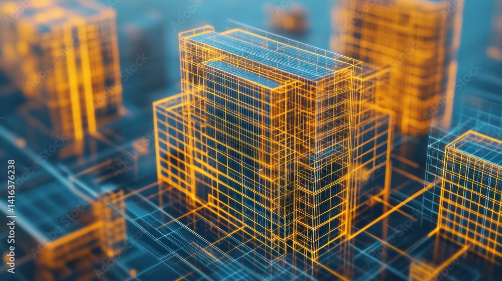 Fototapeta premium Smart city digital model, futuristic cityscape