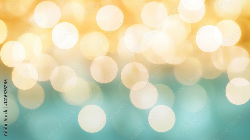 Obraz premium A soft, blurred background featuring golden and turquoise bokeh lights, creating a dreamy and festive atmosphere.