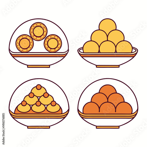 Indian Wedding Food & Sweets Icons – Vector Collection for Traditional Celebrations

