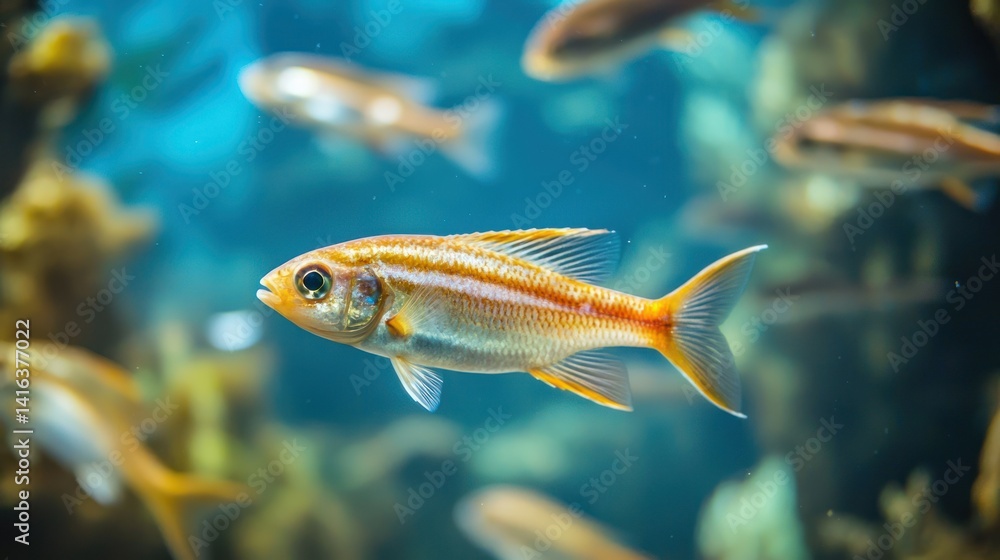 Naklejka premium A school of fish swimming in clear water.