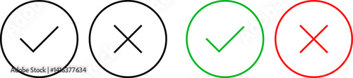 Check mark and cross mark icons set. right and wrong sign concept. tick mark symbol and x cross icon in circle shape

