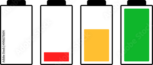 Smartphone charging battery icon set. battery level indicator icons. battery charge levels. Concept power, energy, low , full, empty sign
