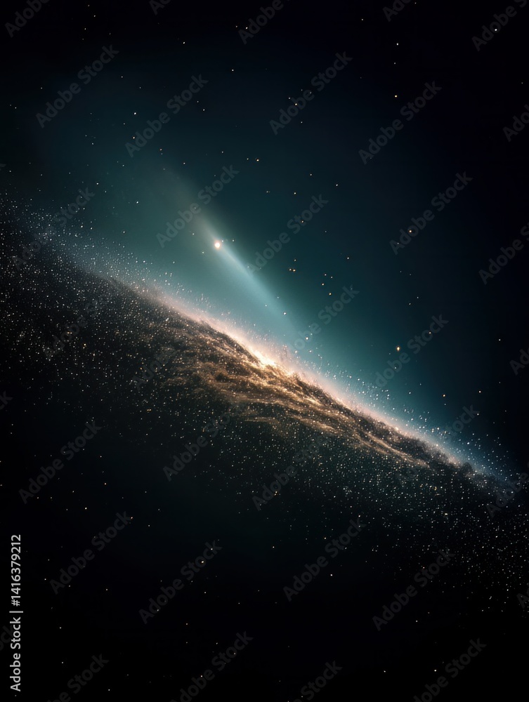 Obraz premium Dreamy Comet Crossing a Quiet Galaxy: A Minimalist and Serene Cosmic Scene