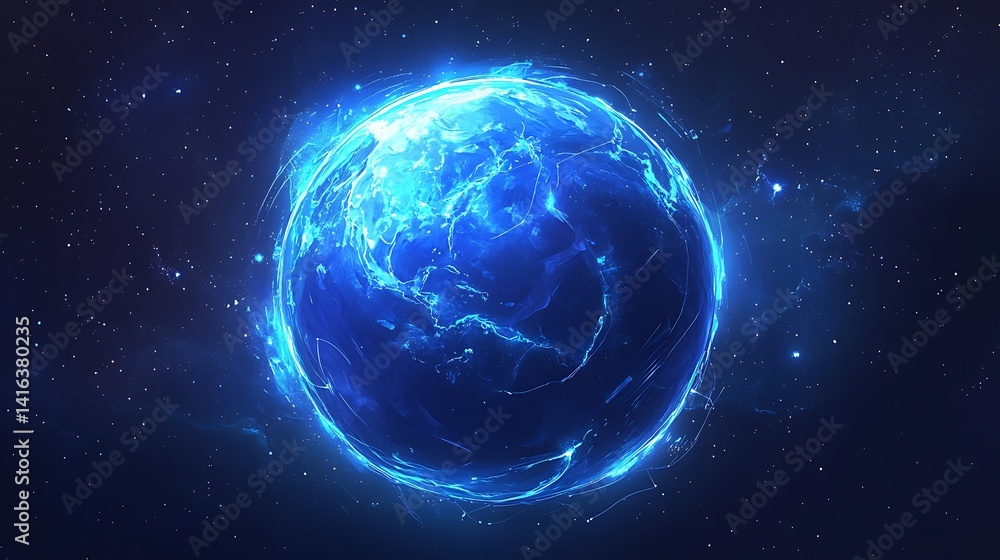 Glowing Earth from Space at Night, A glowing view of Earth from space, highlighting city lights and continents Glowing Earth from Space at Night, A glowing view of Earth from space, highlighting city lights and continents